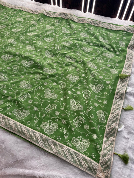 Never Seen Before Chiffon Chikankari Saree