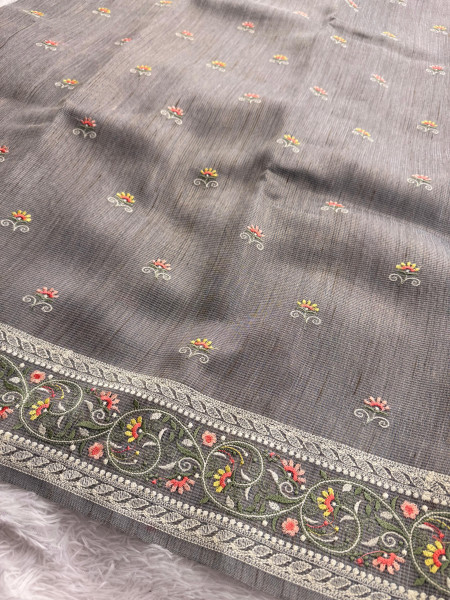 Premium Tissue Silk Resham Embroidery Work Saree With Designer Embroidery Pallu