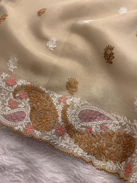 Premium Tissue Silk Resham Embroidery Work Saree With Designer Embroidery Pallu