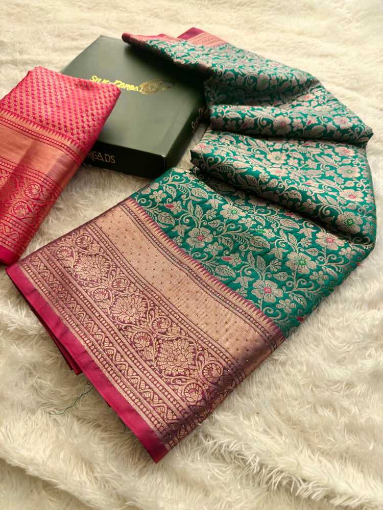 Image of Banarasi Silk Zari Jaal Meenakari Weaving Saree With Swarovski Crystal Work