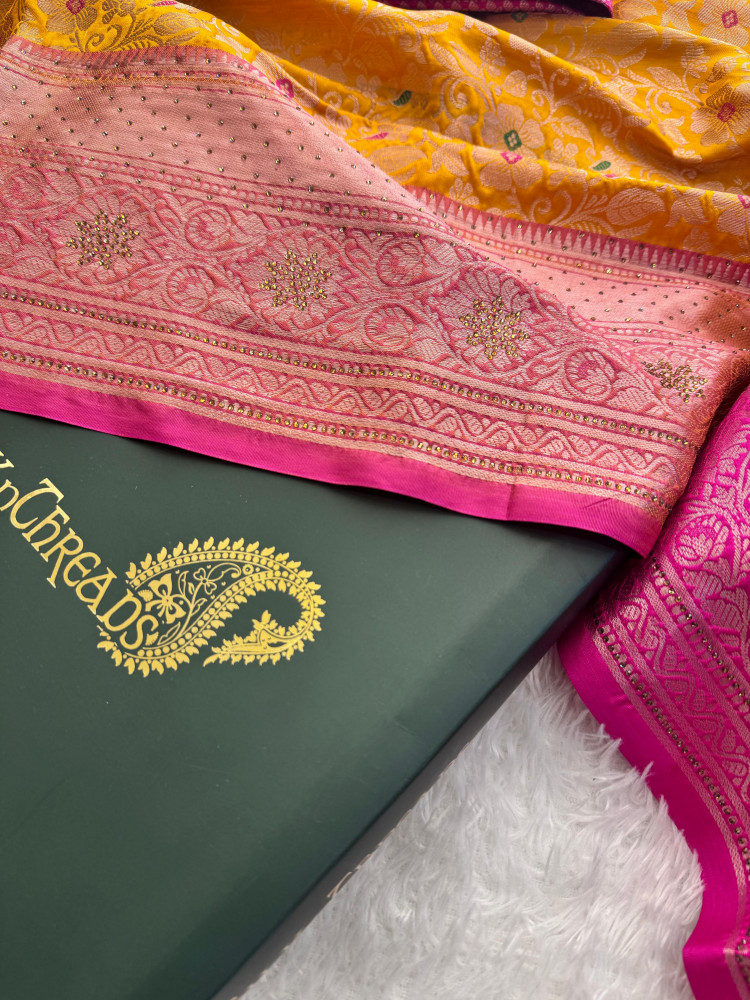 Image of Banarasi Silk Zari Jaal Meenakari Weaving Saree With Swarovski Crystal Work