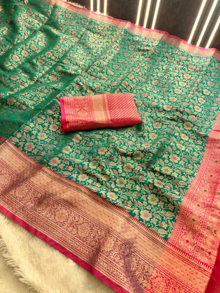 Banarasi Silk Zari Jaal Meenakari Weaving Saree With Swarovski Crystal Work