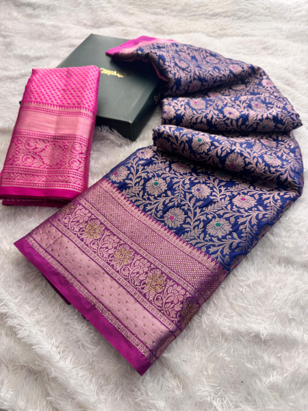 Banarasi Silk Zari Jaal Meenakari Weaving Saree With Swarovski Crystal Work