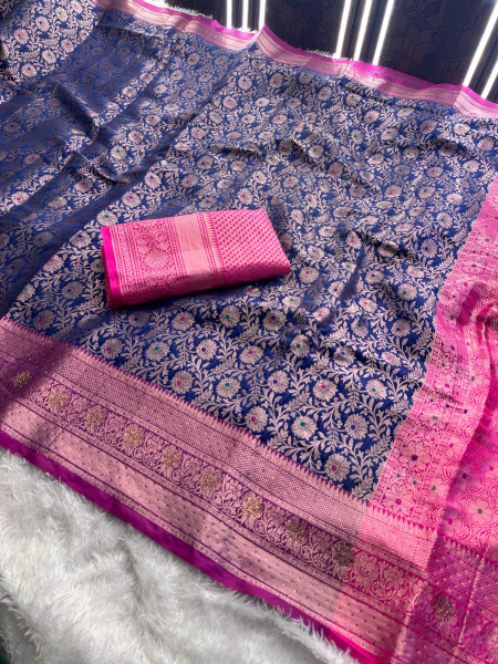 Banarasi Silk Zari Jaal Meenakari Weaving Saree With Swarovski Crystal Work