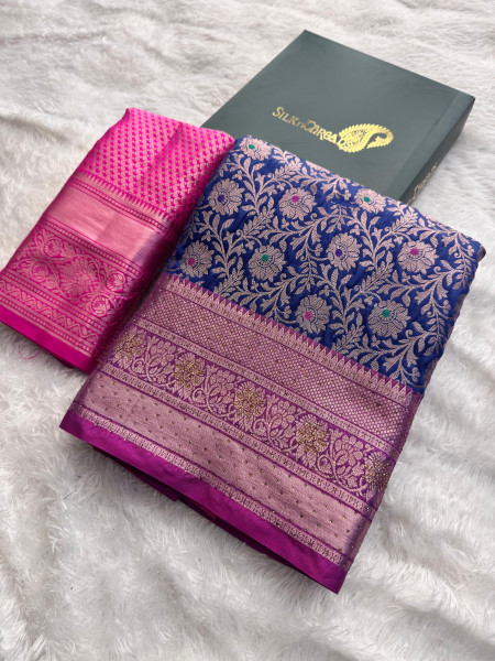 Banarasi Silk Zari Jaal Meenakari Weaving Saree With Swarovski Crystal Work