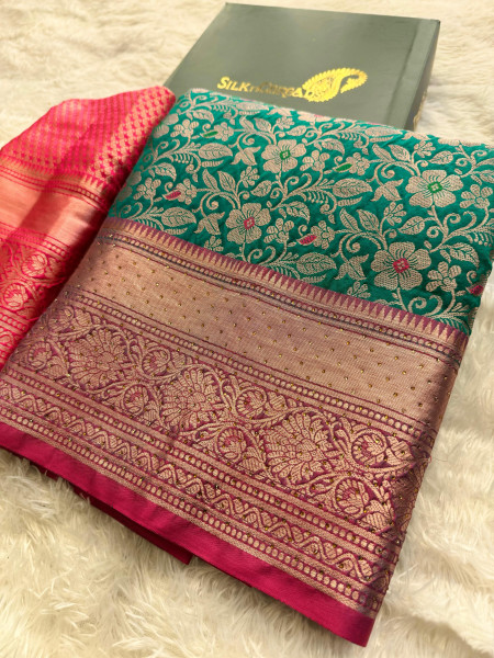 Banarasi Silk Zari Jaal Meenakari Weaving Saree With Swarovski Crystal Work