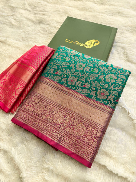 Banarasi Silk Zari Jaal Meenakari Weaving Saree With Swarovski Crystal Work