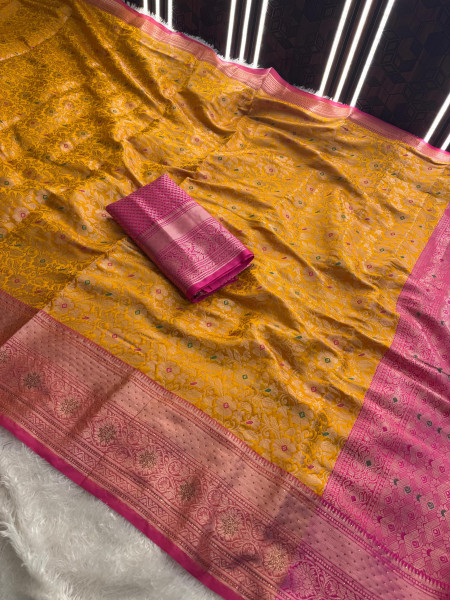 Banarasi Silk Zari Jaal Meenakari Weaving Saree With Swarovski Crystal Work