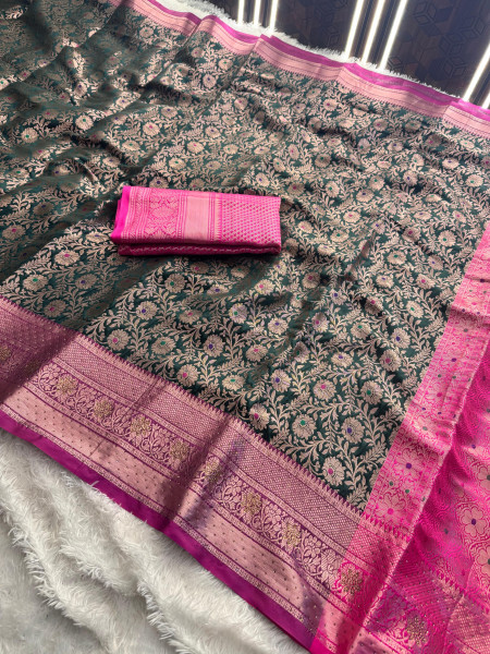 Banarasi Silk Zari Jaal Meenakari Weaving Saree With Swarovski Crystal Work