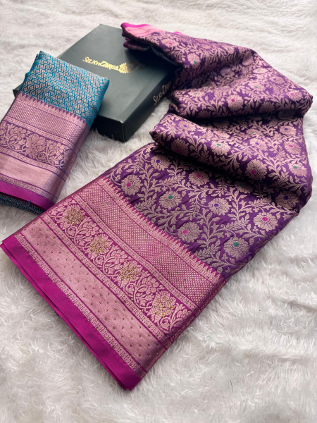 Banarasi Silk Zari Jaal Meenakari Weaving Saree With Swarovski Crystal Work