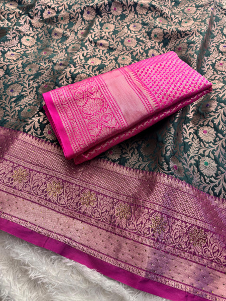 Banarasi Silk Zari Jaal Meenakari Weaving Saree With Swarovski Crystal Work