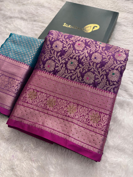 Banarasi Silk Zari Jaal Meenakari Weaving Saree With Swarovski Crystal Work