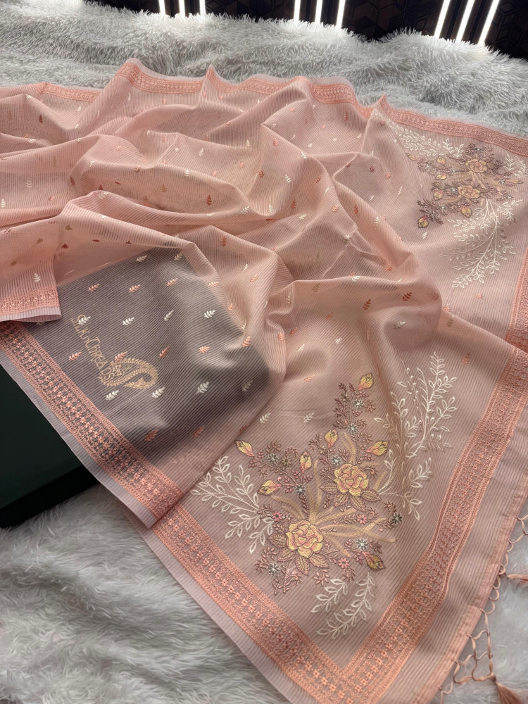 Image of Premium Tissue Banswara Silk Resham Embroidery Work Saree With Designer Embroidery Pallu