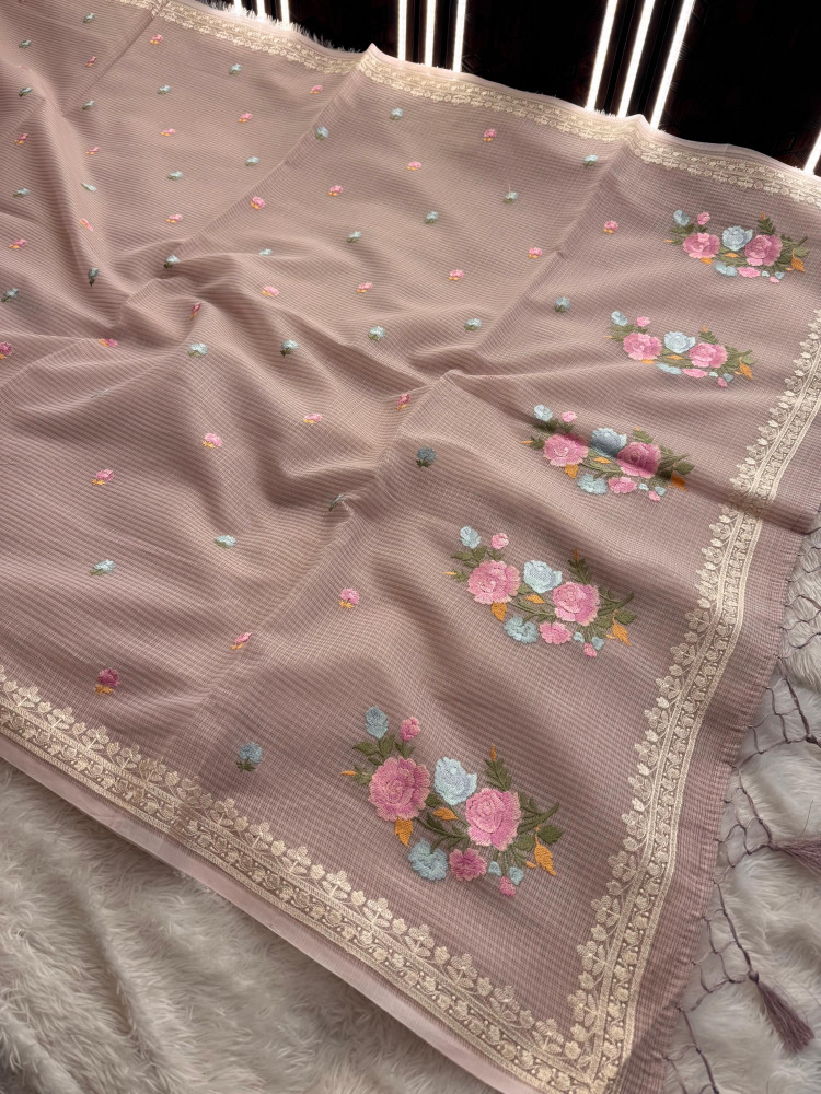 Image of Premium Tissue Banswara Silk Resham Embroidery Work Saree With Designer Embroidery Pallu