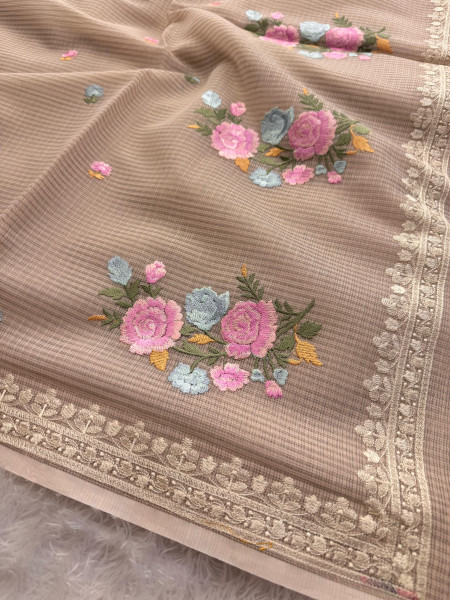 Premium Tissue Banswara Silk Resham Embroidery Work Saree With Designer Embroidery Pallu