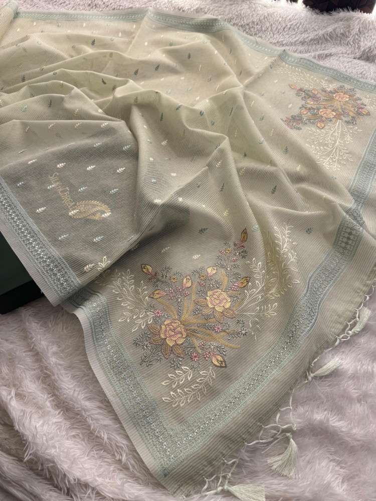 Image of Premium Tissue Banswara Silk Resham Embroidery Work Saree With Designer Embroidery Pallu