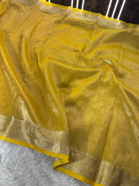 Premium Banarasi Tissue Silk Saree with Swarovski Crystal Work