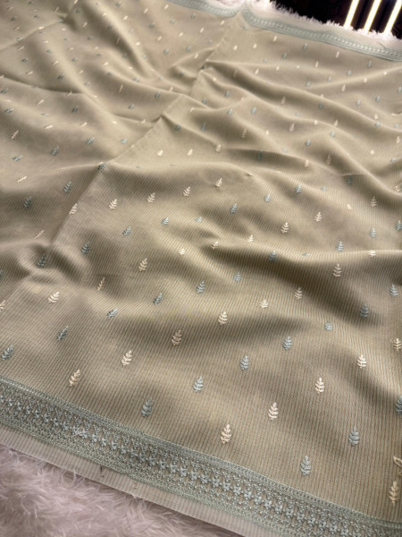 Premium Tissue Banswara Silk Resham Embroidery Work Saree With Designer Embroidery Pallu