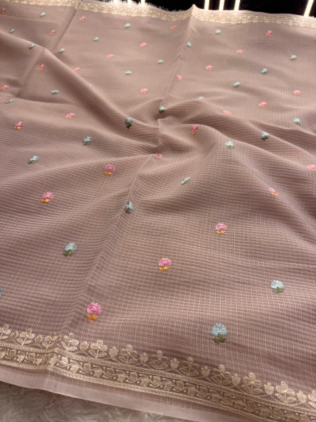 Premium Tissue Banswara Silk Resham Embroidery Work Saree With Designer Embroidery Pallu