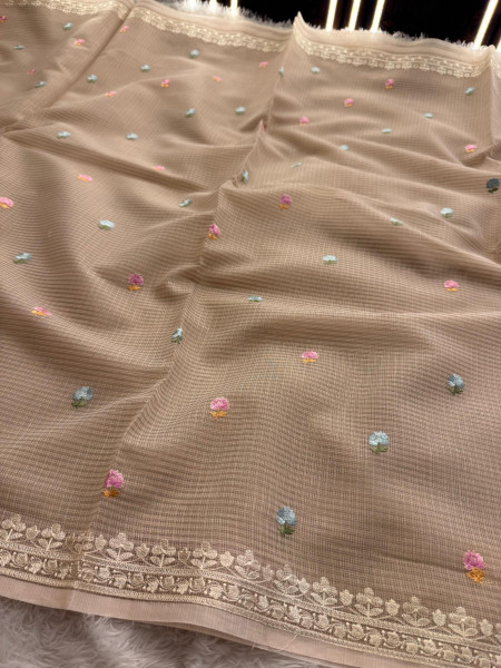 Premium Tissue Banswara Silk Resham Embroidery Work Saree With Designer Embroidery Pallu