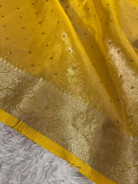 Premium Banarasi Tissue Silk Saree with Swarovski Crystal Work