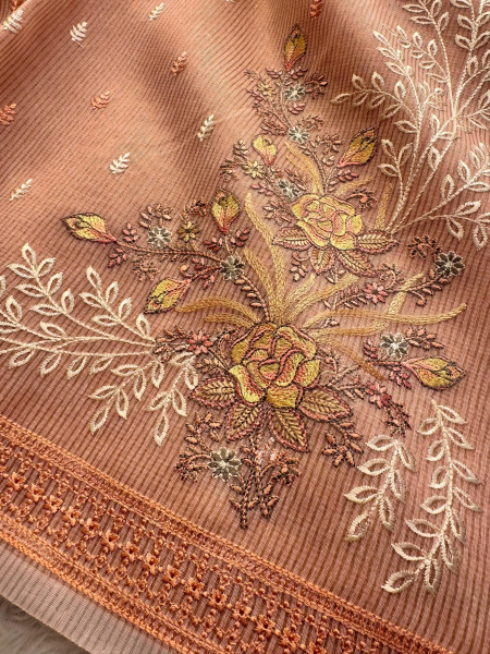 Premium Tissue Banswara Silk Resham Embroidery Work Saree With Designer Embroidery Pallu