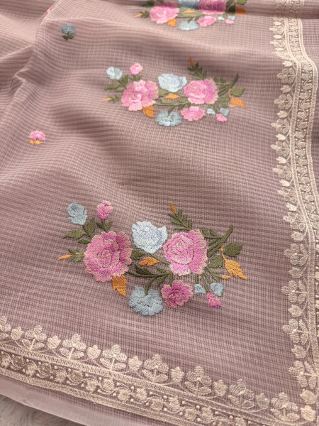 Premium Tissue Banswara Silk Resham Embroidery Work Saree With Designer Embroidery Pallu