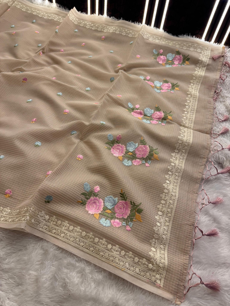 Image of Premium Tissue Banswara Silk Resham Embroidery Work Saree With Designer Embroidery Pallu