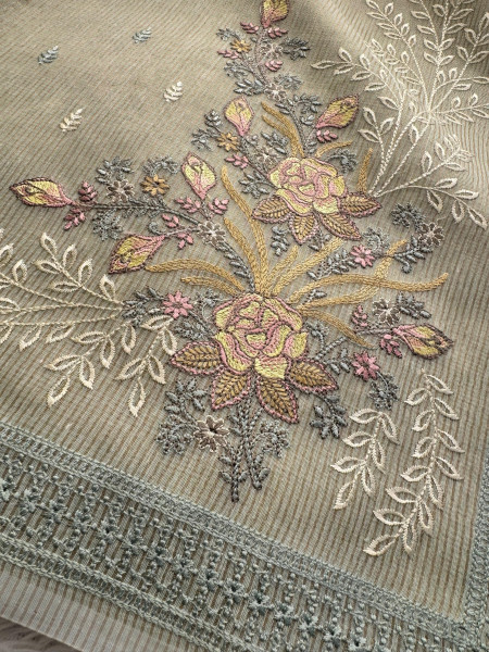 Premium Tissue Banswara Silk Resham Embroidery Work Saree With Designer Embroidery Pallu