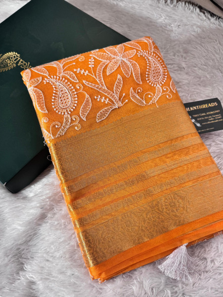 Organza Shimmer Chikankari Embroidery Saree