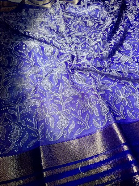 Organza Shimmer Chikankari Embroidery Saree