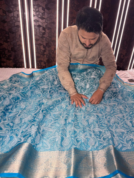 Organza Shimmer Chikankari Embroidery Saree