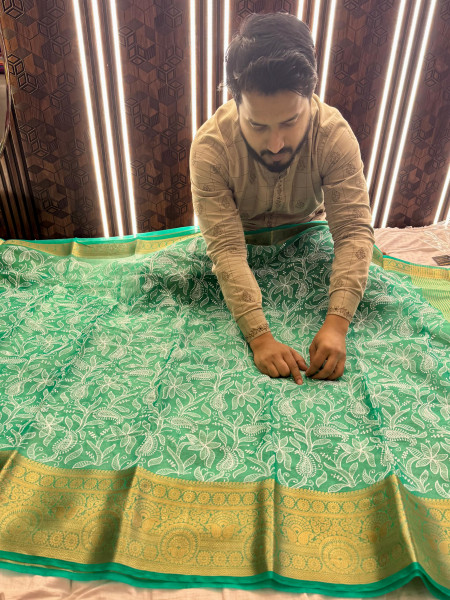 Organza Shimmer Chikankari Embroidery Saree