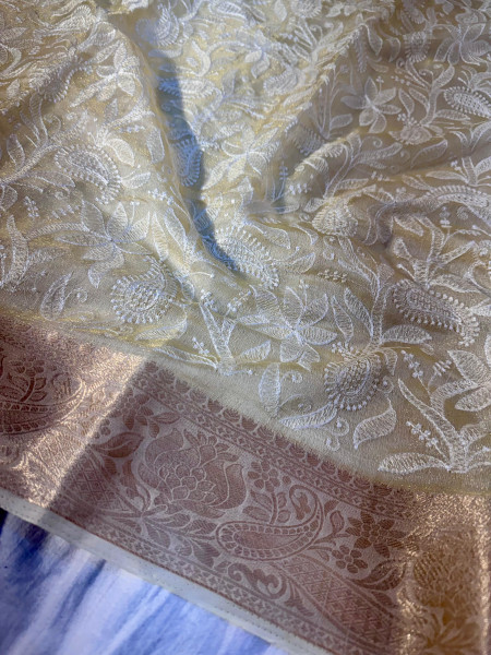 Organza Shimmer Chikankari Embroidery Saree