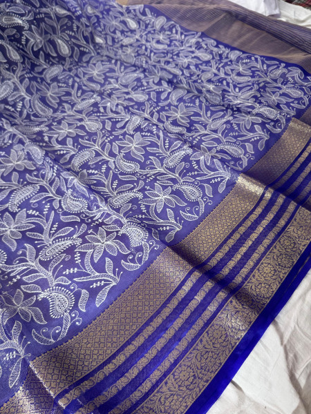 Organza Shimmer Chikankari Embroidery Saree