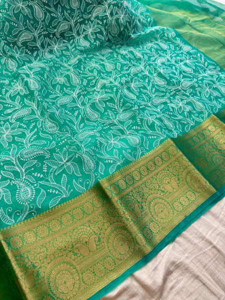 Organza Shimmer Chikankari Embroidery Saree