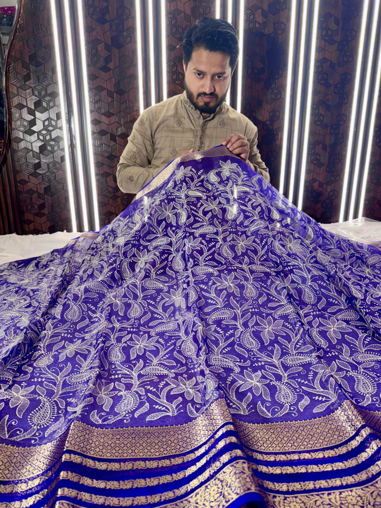 Image of Organza Shimmer Chikankari Embroidery Saree