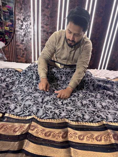 Organza Shimmer Chikankari Embroidery Saree