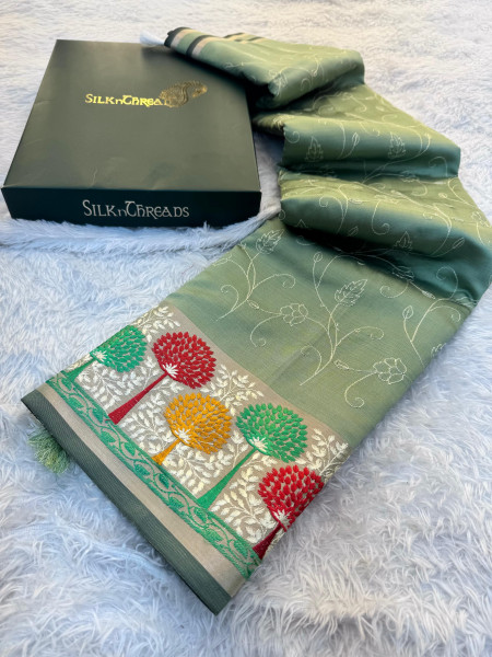 Banarasi Silk Resham Embroidery Work Saree With Tassels