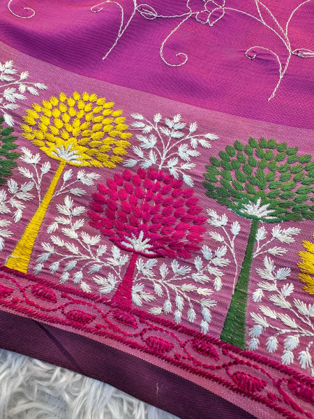 Banarasi Silk Resham Embroidery Work Saree With Tassels