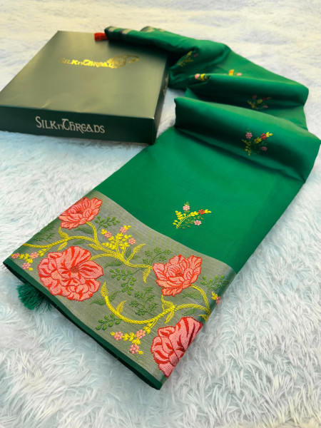 Banarasi Silk Resham Embroidery Work Saree With Tassels