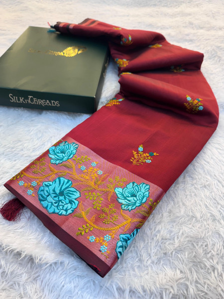 Banarasi Silk Resham Embroidery Work Saree With Tassels