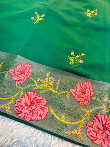 Banarasi Silk Resham Embroidery Work Saree With Tassels