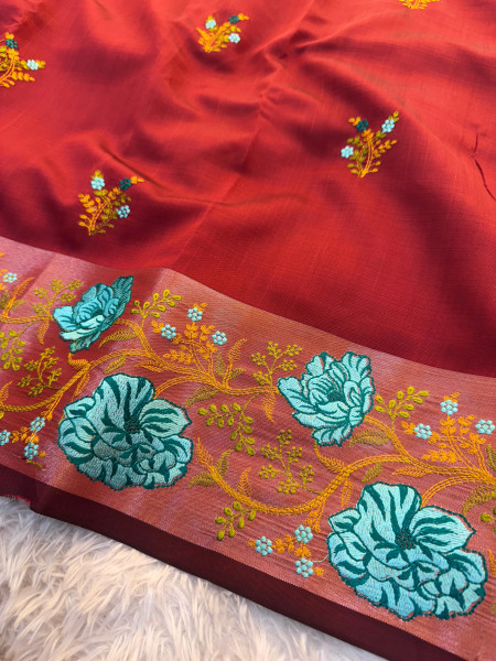 Banarasi Silk Resham Embroidery Work Saree With Tassels