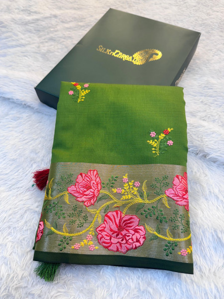 Banarasi Silk Resham Embroidery Work Saree With Tassels