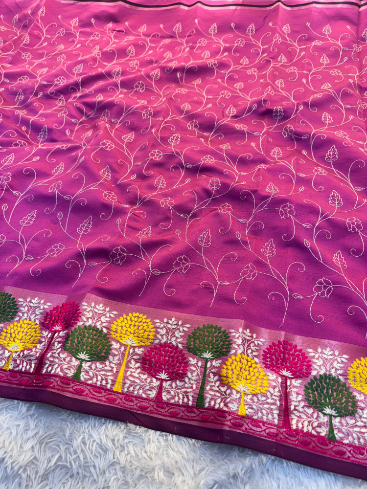 Image of Banarasi Silk Resham Embroidery Work Saree With Tassels