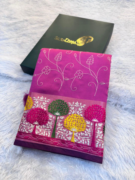 Banarasi Silk Resham Embroidery Work Saree With Tassels