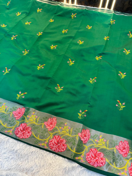 Banarasi Silk Resham Embroidery Work Saree With Tassels