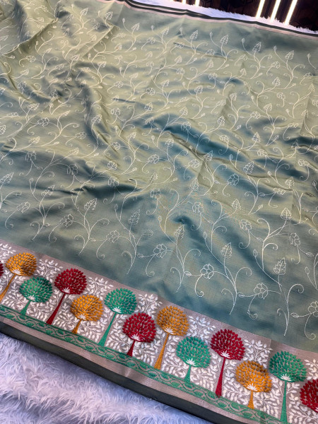 Banarasi Silk Resham Embroidery Work Saree With Tassels