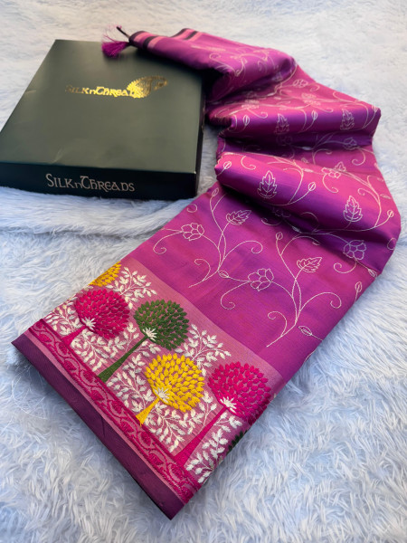 Banarasi Silk Resham Embroidery Work Saree With Tassels